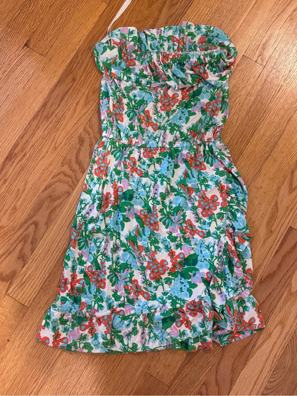 Lilly Pulitzer Strapless Floral Dress in Green, Orange, White